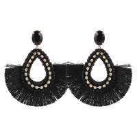 Fashion Tassel Earring, Zinc Alloy, with Polyester, fashion jewelry & for woman & with rhinestone 92mm 