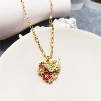 Rhinestone Brass Necklace, with 2.76inch extender chain, real gold plated, fashion jewelry & butterfly design & for woman & with rhinestone Approx 22.83 Inch 