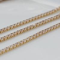 Brass Beading Chains, Vacuum Plating, micro pave cubic zirconia, golden 