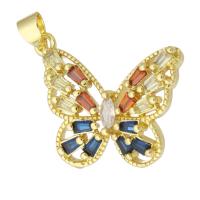 Cubic Zirconia Micro Pave Brass Pendant, Butterfly, gold color plated, fashion jewelry & DIY & micro pave cubic zirconia, multi-colored Approx 3mm 