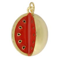 Cubic Zirconia Micro Pave Brass Pendant, Watermelon, gold color plated, fashion jewelry & DIY & enamel, red Approx 3mm 