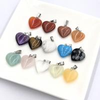 Mixed Gemstone Pendants, Natural Stone, Heart & Unisex 15mm 