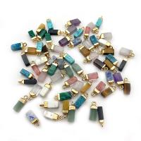 Gemstone Brass Pendants, with Brass, Rectangle, gold color plated 5x16- 
