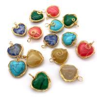 Gemstone Brass Pendants, with brass wire, Heart, gold color plated 