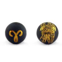 Natural Black Agate Beads, Round, gilding, with chinese zodiac pattern & DIY & frosted, black, 12-14mm 