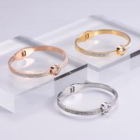 Stainless Steel Bangle, 316 Stainless Steel, Round, Vacuum Ion Plating, fashion jewelry & for woman & with rhinestone 