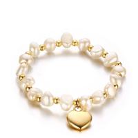 Cultured Freshwater Pearl Bracelets, 304 Stainless Steel, with Freshwater Pearl, Heart, Vacuum Ion Plating, fashion jewelry & for woman Approx 6.5 Inch 
