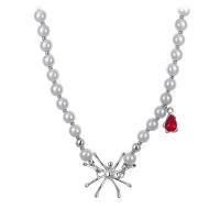 Stainless Steel Jewelry Necklace, Plastic Pearl, with Zinc Alloy, with 1.96inch extender chain, Spider, platinum color plated, fashion jewelry & Unisex & with rhinestone Approx 15.7 Inch 