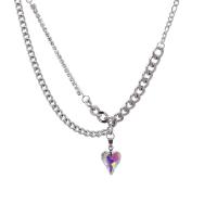 Stainless Steel Jewelry Necklace, 314 Stainless Steel, with Glass, with 2.36inch extender chain, Heart, fashion jewelry & Unisex, original color Approx 15 Inch 