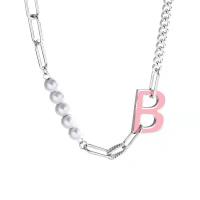 Plastic Pearl Necklace, 314 Stainless Steel, with Plastic Pearl, with 2.16inch extender chain, Letter B, fashion jewelry & for woman & hollow, original color Approx 17.7 Inch 