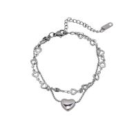 Stainless Steel Charm Bracelet, Zinc Alloy, with 1.96inch extender chain, Heart, platinum color plated, Double Layer & Unisex & hollow Approx 6.7 Inch 