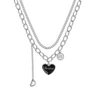 Stainless Steel Jewelry Necklace, 314 Stainless Steel, with 1.96inch extender chain, Heart, Double Layer & Unisex & with letter pattern, original color Approx 16.5 Inch, Approx  17.7 Inch 