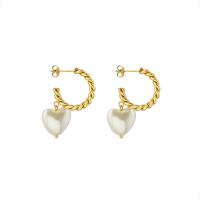 Titanium Steel Earrings, with Plastic Pearl, Heart, plated, fashion jewelry & for woman 