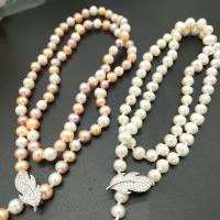 Collar de Perlas Natural de Freshwater, Perlas cultivadas de agua dulce, con aleación de zinc, para mujer, más colores para la opción, 7-8mm, longitud:aproximado 45 cm, Vendido por Set