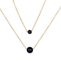 Acier titane collier, avec perle de plastique, Placage, Chaîne transversale & Double couche & pour femme, doré, 4.9mm,7.7mm Environ 45 cm, Vendu par PC