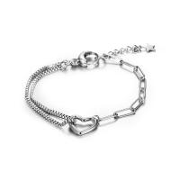 Titanium Steel Bracelet & Bangle, titanium lobster clasp, Heart, polished, Unisex, silver color 