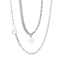 Acier titane collier de chandail, poli, Double couche & unisexe, argent Environ 60 cm, Vendu par PC