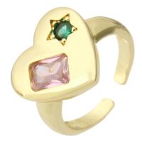 Zircon pavent l'anneau en laiton de doigt, Placage de couleur d'or, bijoux de mode & pavé de micro zircon & pour femme, multicolore, 14mm Vendu par PC