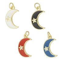 Cubic Zirconia Micro Pave Brass Pendant, Moon, gold color plated, fashion jewelry & micro pave cubic zirconia & for woman & enamel Approx 3mm 