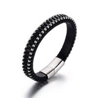 Leather Bracelet, with Titanium Steel, vintage & for man, black, 14mm Approx 9.45 Inch 