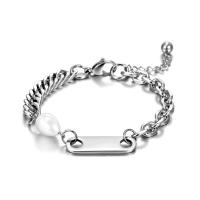Titanium Steel Bracelet & Bangle, with Plastic Pearl, with 1.18Inch extender chain & Unisex, original color 