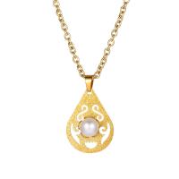 Titanium Steel Jewelry Necklace, with Plastic Pearl, Vacuum Ion Plating, for woman & hollow, golden .96 Inch 