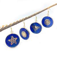 Lapis Lazuli Drop Earring, with Brass, Round, gold color plated, fashion jewelry blue, 26mm 