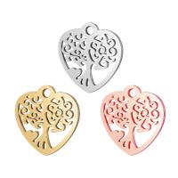 Stainless Steel Heart Pendants, 201 Stainless Steel, Vacuum Ion Plating, fashion jewelry & polished & tree of life design & DIY & Unisex 