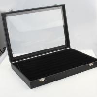 Jewelry Case and Box, PU Leather, with Wood, Rectangle, black 