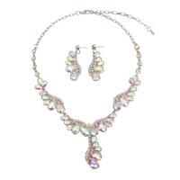 Crystal Jewelry Sets, Zinc Alloy, earring & necklace, with Crystal, with 2.75 inch extender chain, platinum color plated, 2 pieces & for woman & with rhinestone 50mm Approx 16.92 Inch 