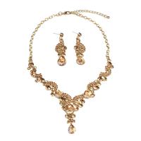 Crystal Jewelry Sets, Zinc Alloy, earring & necklace, with Crystal, gold color plated, 2 pieces & for woman & with rhinestone 50mm Approx 17.71 Inch 