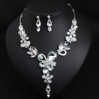 Crystal Jewelry Sets, Zinc Alloy, earring & necklace, with Crystal, with 2.75 inch extender chain, platinum color plated, 2 pieces & for woman 35mm Approx 16.92 Inch 