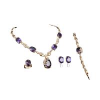 Crystal Jewelry Sets, Zinc Alloy, finger ring & bracelet & earring & necklace, with Crystal, with 2.75 inch extender chain, gold color plated, 2 pieces & for woman & with rhinestone 155mm,18mm,27mm,22mm 