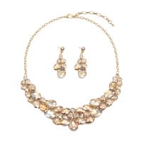 Crystal Jewelry Sets, Zinc Alloy, earring & necklace, with Crystal, with 2.75 inch extender chain, gold color plated, 2 pieces & for woman 56mm Approx 16.92 Inch 