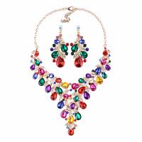 Crystal Jewelry Sets, Zinc Alloy, earring & necklace, with Crystal, with 2.75 inch extender chain, gold color plated, 2 pieces & for woman & with rhinestone 60mm Approx 19.29 Inch 