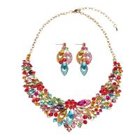 Crystal Jewelry Sets, Zinc Alloy, earring & necklace, with Glass Rhinestone, with 2.75 inch extender chain, gold color plated, 2 pieces & for woman & with glass rhinestone 60mm Approx 18.89 Inch 