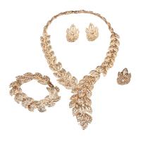 Crystal Jewelry Sets, Zinc Alloy, Stud Earring & finger ring & bracelet & necklace, with Crystal, with 2.75 inch extender chain, gold color plated, 2 pieces & for woman 45cm,21cm,3.5cm 
