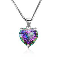Cubic Zircon Micro Pave Brass Necklace, Heart, plated, micro pave cubic zirconia, mixed colors 
