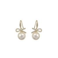 Plastic Pearl Zinc Alloy Earring, with Plastic Pearl, zinc alloy earring hook, for woman & with rhinestone, mixed colors 