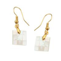 Freshwater Shell Earring, Brass, with Shell, gold color plated, fashion jewelry & for woman, white 