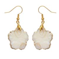 Freshwater Shell Earring, Brass, with Shell, Flower, gold color plated, fashion jewelry & for woman, white 