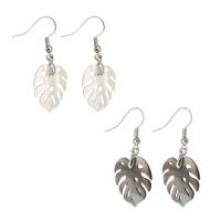 Freshwater Shell Earring, Brass, with Shell, Leaf, fashion jewelry & for woman 
