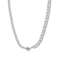 Plastic Pearl Necklace, 314 Stainless Steel, with Plastic Pearl, with 1.96inch extender chain, fashion jewelry & Unisex, original color Approx 14.1 Inch 