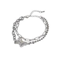 Stainless Steel Charm Bracelet, Zinc Alloy, with 1.96inch extender chain, Butterfly, platinum color plated, Double Layer & fashion jewelry & for woman & hollow Approx 6.7 Inch 