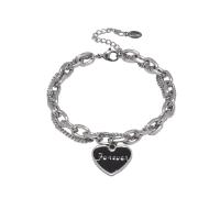 Stainless Steel Charm Bracelet, 314 Stainless Steel, with 1.96inch extender chain, Heart, Double Layer & fashion jewelry & Unisex & enamel, original color Approx 7.4 Inch 
