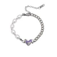 Zinc Alloy Pearl Bracelets, with Plastic Pearl, with 1.96inch extender chain, Heart, platinum color plated, fashion jewelry & for woman Approx 6.7 Inch 