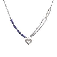 Stainless Steel Jewelry Necklace, 314 Stainless Steel, with Glass Beads, with 2.75inch extender chain, Heart, fashion jewelry & for woman & hollow Approx 18.1 Inch 