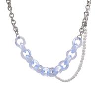 Edelstahl Schmuck Halskette, 314 Edelstahl, mit Kunststoff Perlen & Acryl, mit Verlängerungskettchen von 1.96inch, Modeschmuck & mehrschichtig & für Frau, Länge:ca. 17.7 ZollInch, verkauft von PC