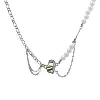 Edelstahl Schmuck Halskette, 314 Edelstahl, mit Kunststoff Perlen, mit Verlängerungskettchen von 1.96inch, Herz, Modeschmuck & für Frau & mit Strass, Länge:ca. 17.7 ZollInch, verkauft von PC