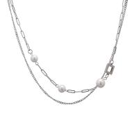 Edelstahl Schmuck Halskette, 314 Edelstahl, mit Kunststoff Perlen, mit Verlängerungskettchen von 2.75inch, Quadrat, Doppelschicht & Modeschmuck & für Frau, originale Farbe, Länge:ca. 16.5 ZollInch, verkauft von PC
